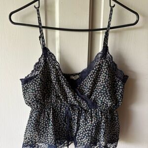American Eagle Outfitters Blue and White Ruffled Camisole